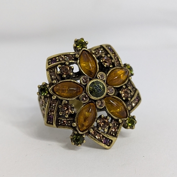 Heidi Daus Amber Ring Multi Stone Crystal Flower Statement  Size 7 1/2 - Picture 3 of 10